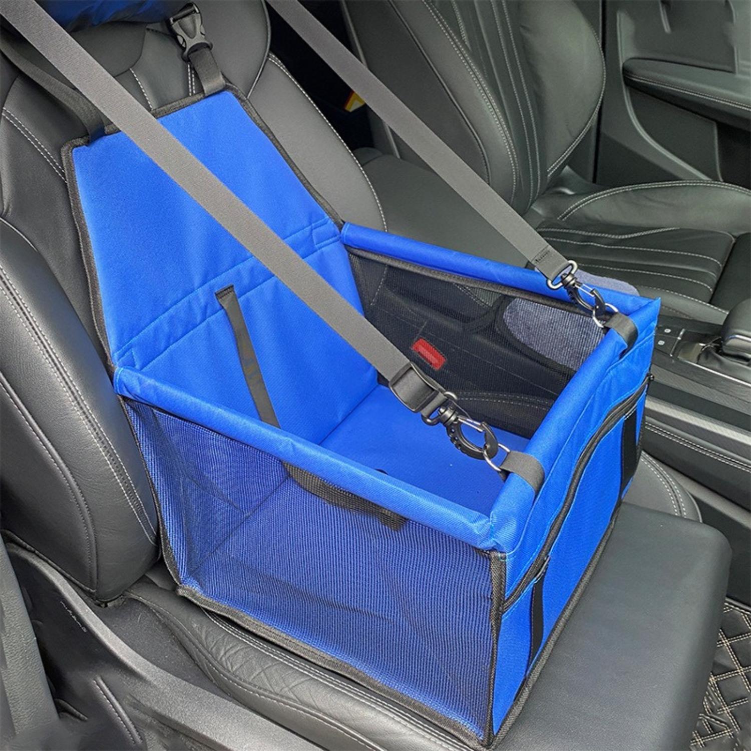 Blauwe autostoel voor honden met verstelbare riemen